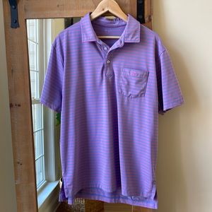 Coastal Cotton Purple Striped Performance Polo Shirt Size L